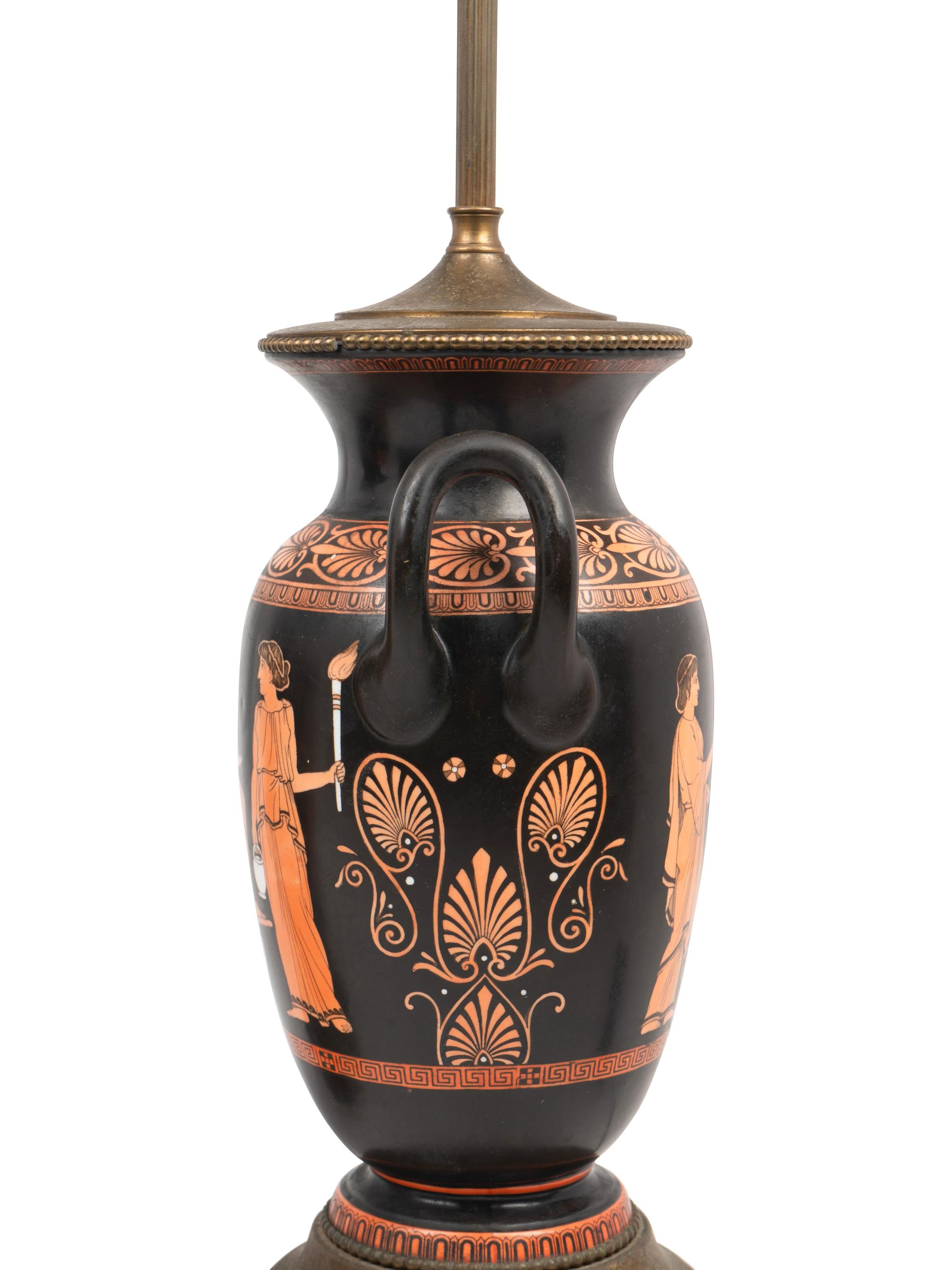 A Pair of Graeco-Roman Style Pottery Urns Mounted as Lamps