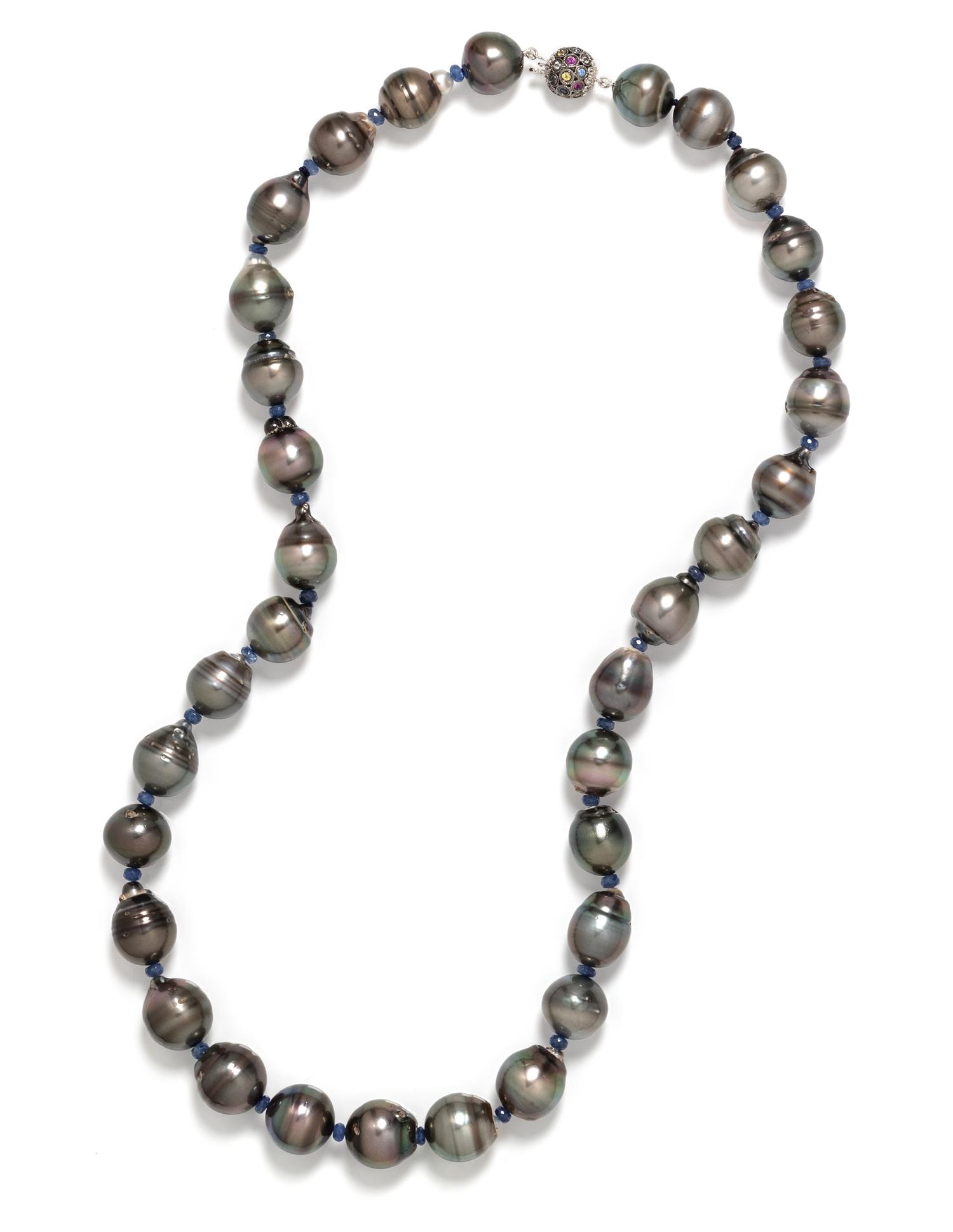 GREY CULTURED BAROQUE PEARL AND MULTIGEM NECKLACE