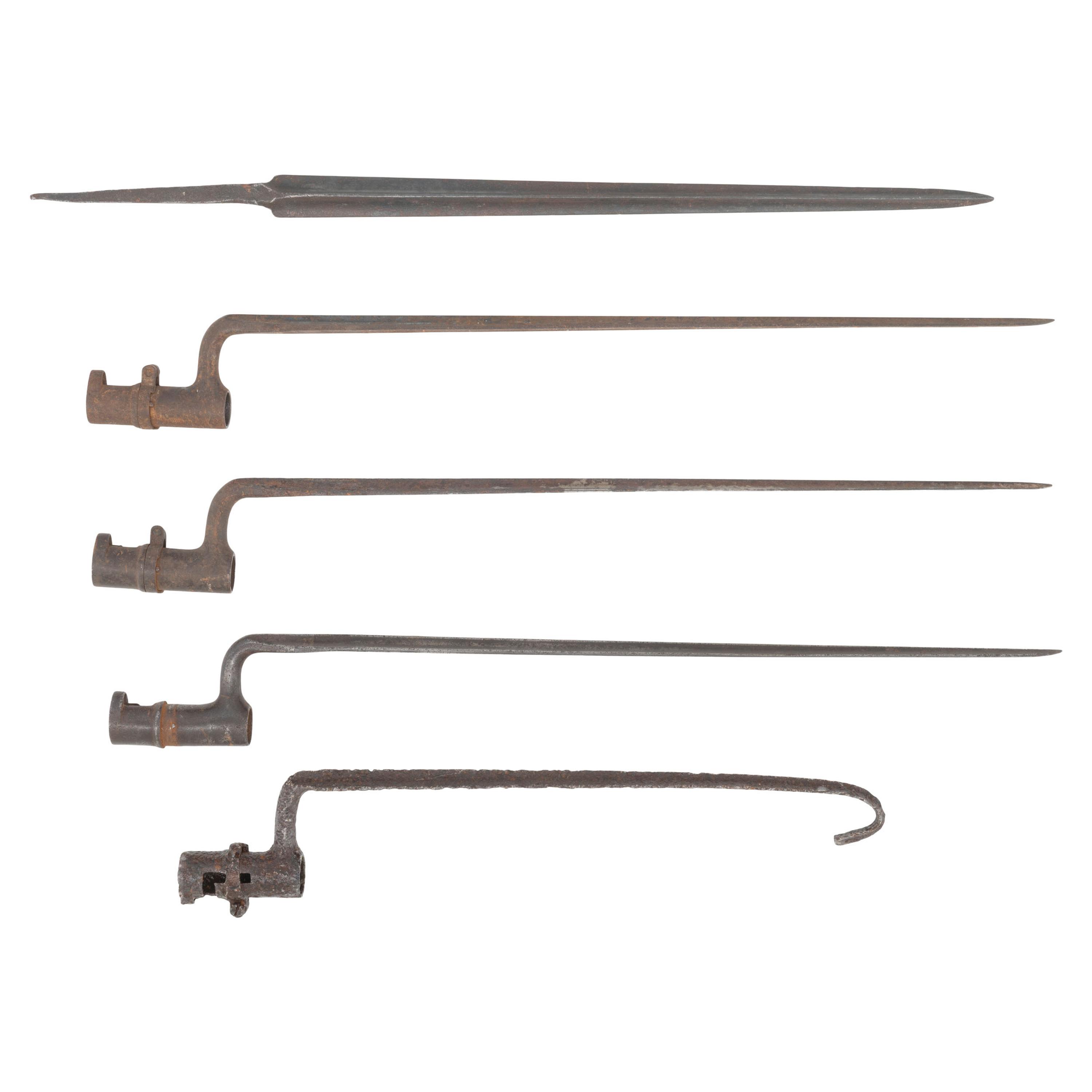 5 Relic US Socket Bayonets including ones altered to Pike and Body Hook