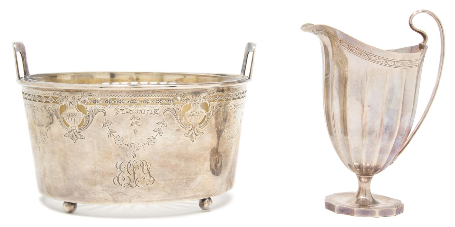 Two American Silver Articles, , comprising a creamer with fluted sides by Towle, and a footed two handle bowl with glass liner by Domin