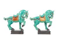 A Pair of Turquoise Glazed Pottery Horses