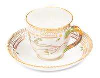 A Set of Nine Royal Copenhagen Flora Danica Porcelain Teacups and Saucers