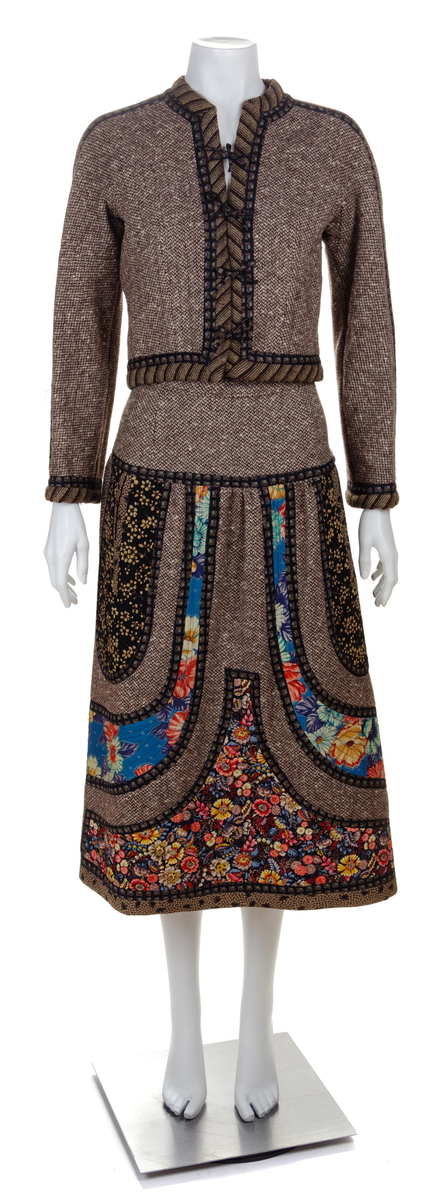 A Koos van den Akker Brown Tweed Jacket and Skirt Ensemble, Size 8.