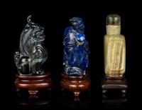 Three Chinese Precious Hardstone Snuff Bottles
