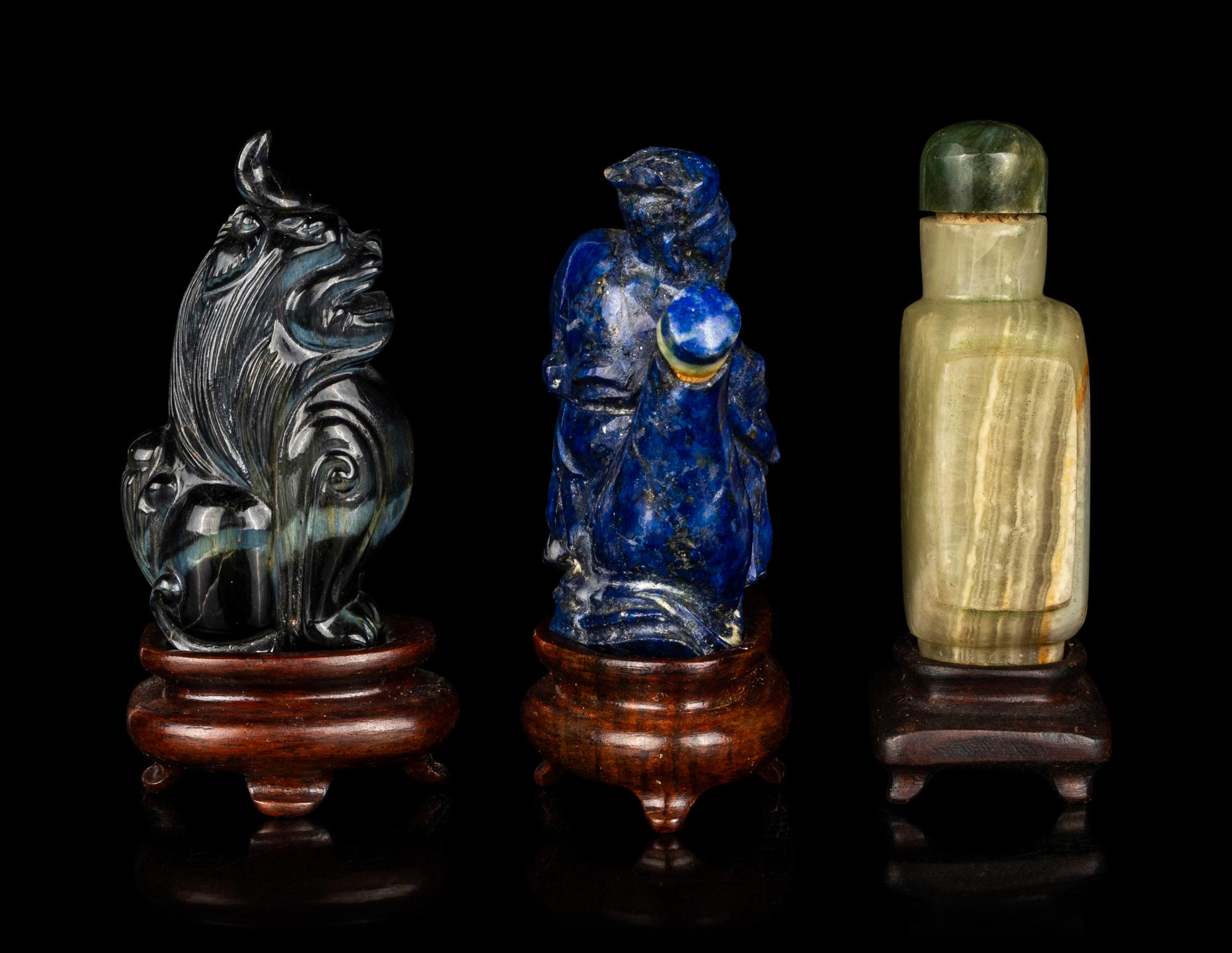 Three Chinese Precious Hardstone Snuff Bottles