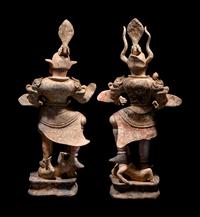 A Pair of Chinese Painted Pottery Figures of Guardians