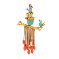 YELLOW GOLD, MULTIGEM AND DIAMOND SCARECROW PENDANT