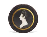 Charles Guillaume Alexander Bourgeois (French, 1758-1832), A Papier-mâché Snuff Box Inset with Profile Portrait Miniature of a Young Lady