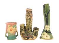 Three Roseville Vases Height of tallest 8 1/2 inches.