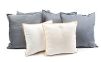 A Group of Five Decorative Pillows First: 15 x 15 inches.