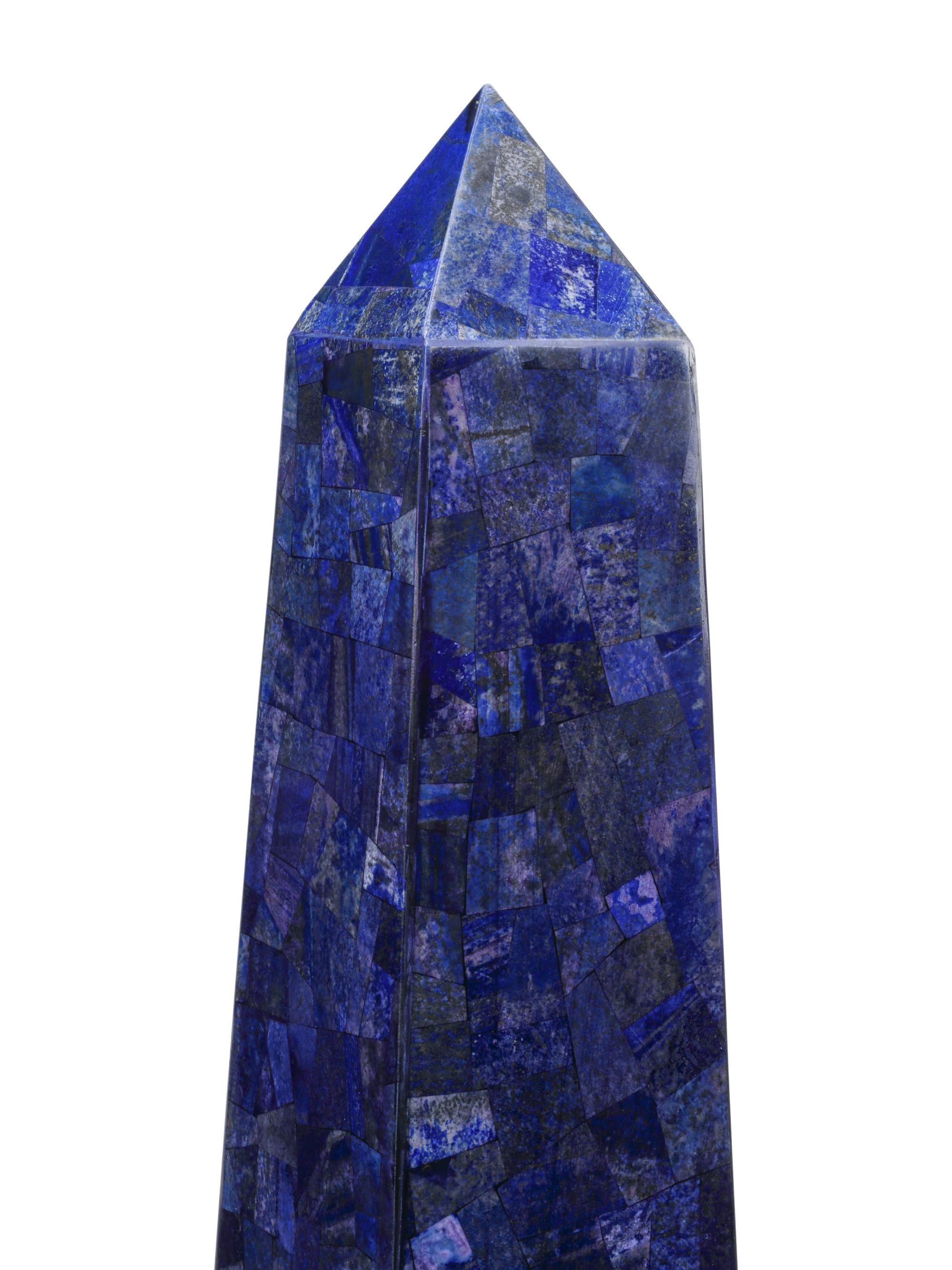 A Pair of Large Lapis Lazuli Inlaid and Gilt Bronze Mounted Obelisks
