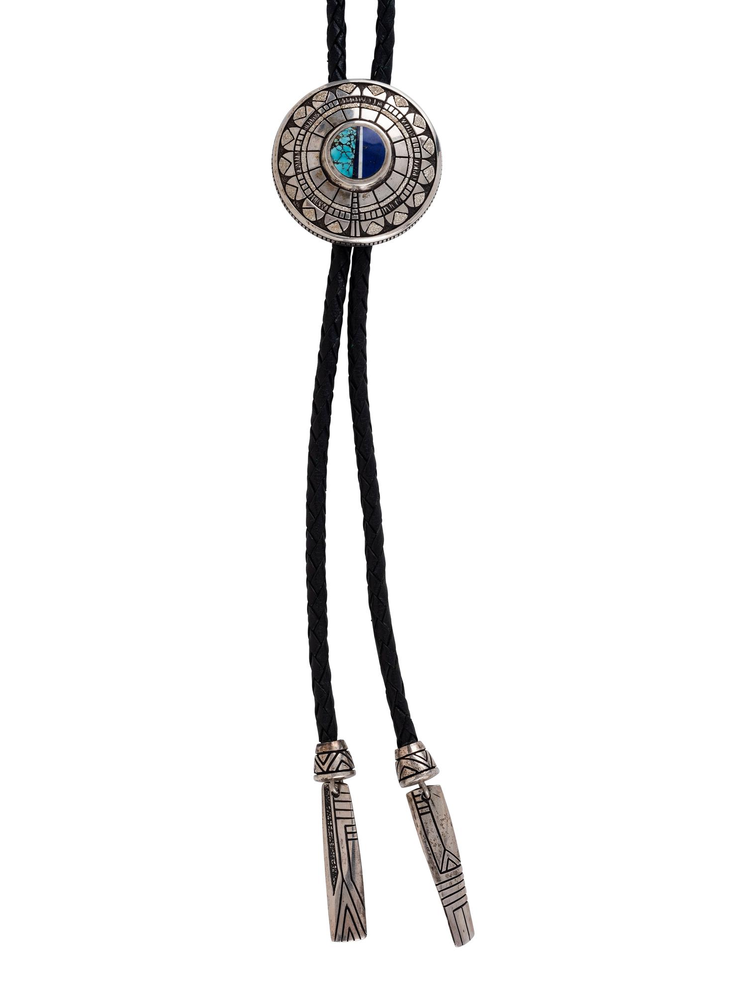 Sterling Silver Bolo Tie, with Turquoise and Lapis Inlay