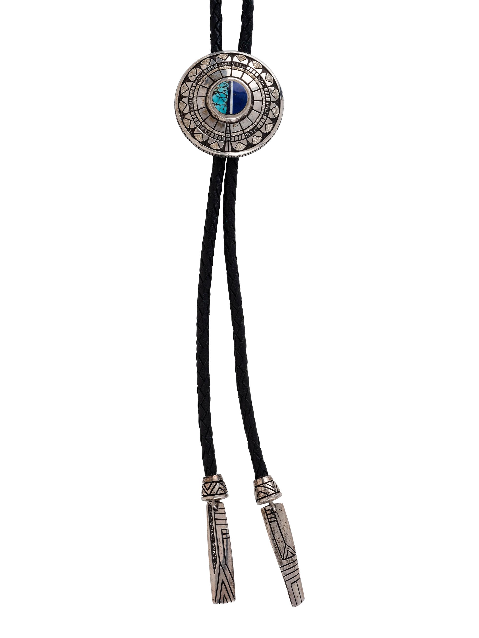 Sterling Silver Bolo Tie, with Turquoise and Lapis Inlay