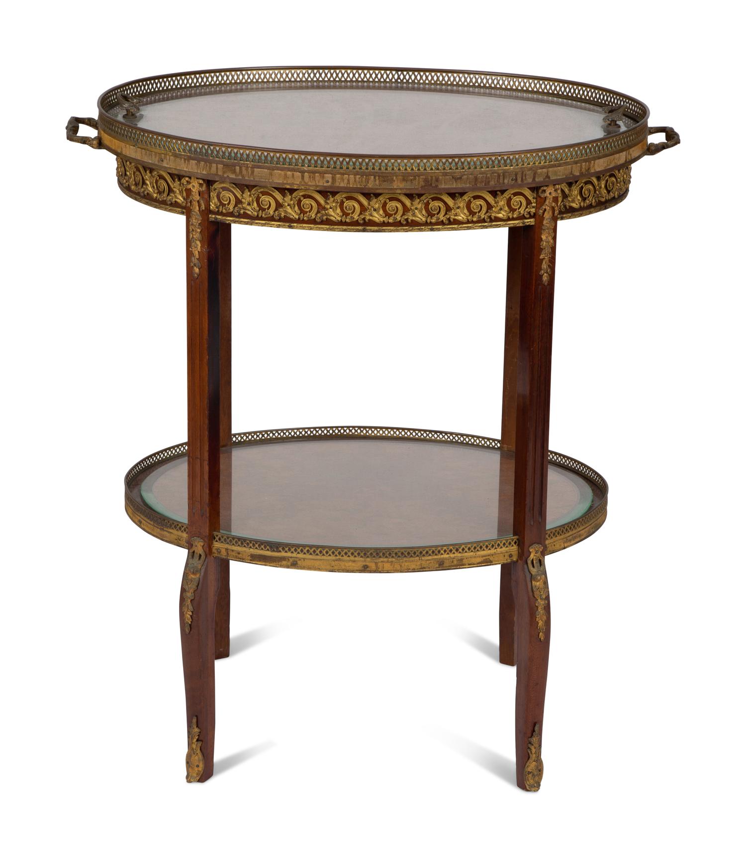 A Louis XVI Style Marquetry and Gilt Bronze Mounted Two-Tier Tea Table — 19TH CENTURY