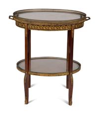 A Louis XVI Style Marquetry and Gilt Bronze Mounted Two-Tier Tea Table — 19TH CENTURY