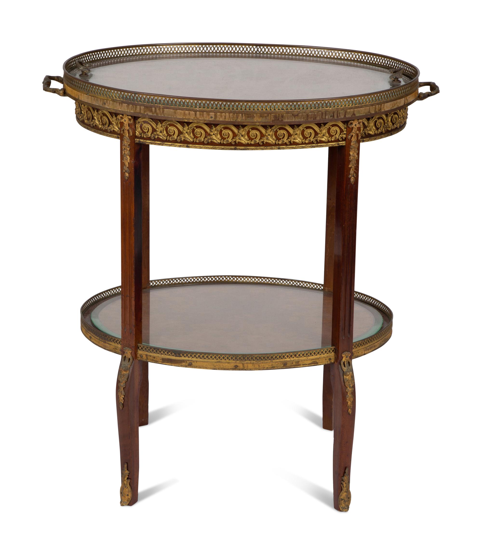 A Louis XVI Style Marquetry and Gilt Bronze Mounted Two-Tier Tea Table — 19TH CENTURY