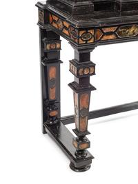 A Florentine Specimen Marble-Inset Ebonized Collector's Cabinet on Stand