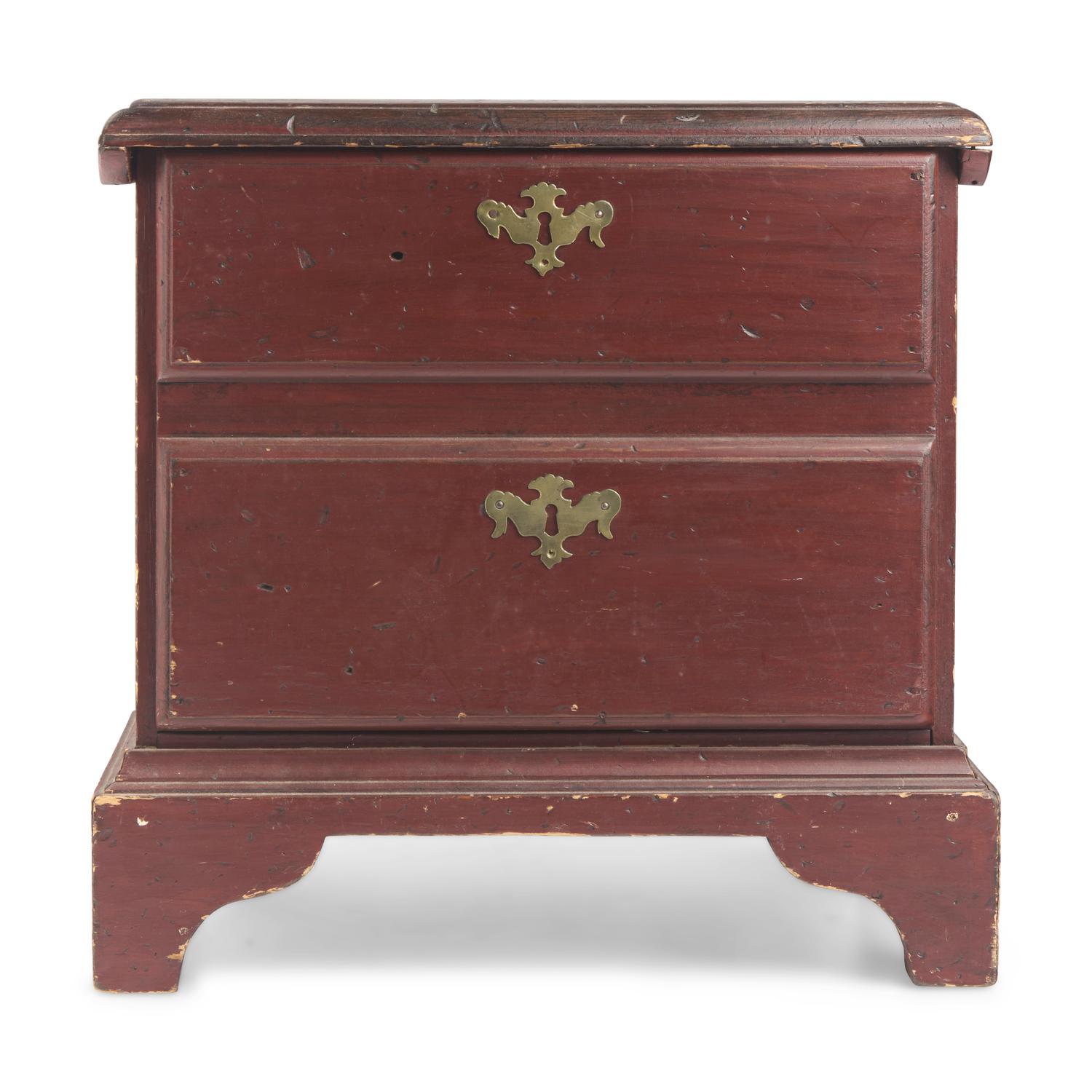 A Miniature Queen Anne Red-Painted Pine Blanket Chest