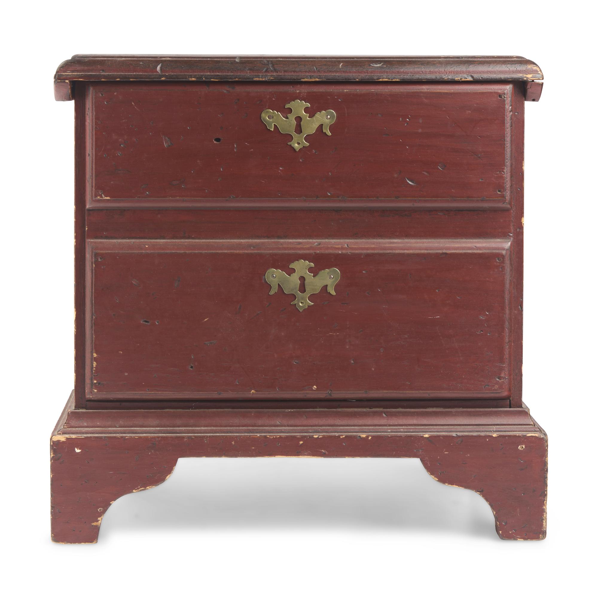A Miniature Queen Anne Red-Painted Pine Blanket Chest
