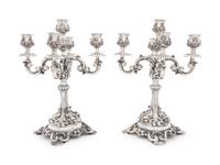 A Pair of J.C. Moore & Son-Era Tiffany & Co. Silver Five-Light Candelabra