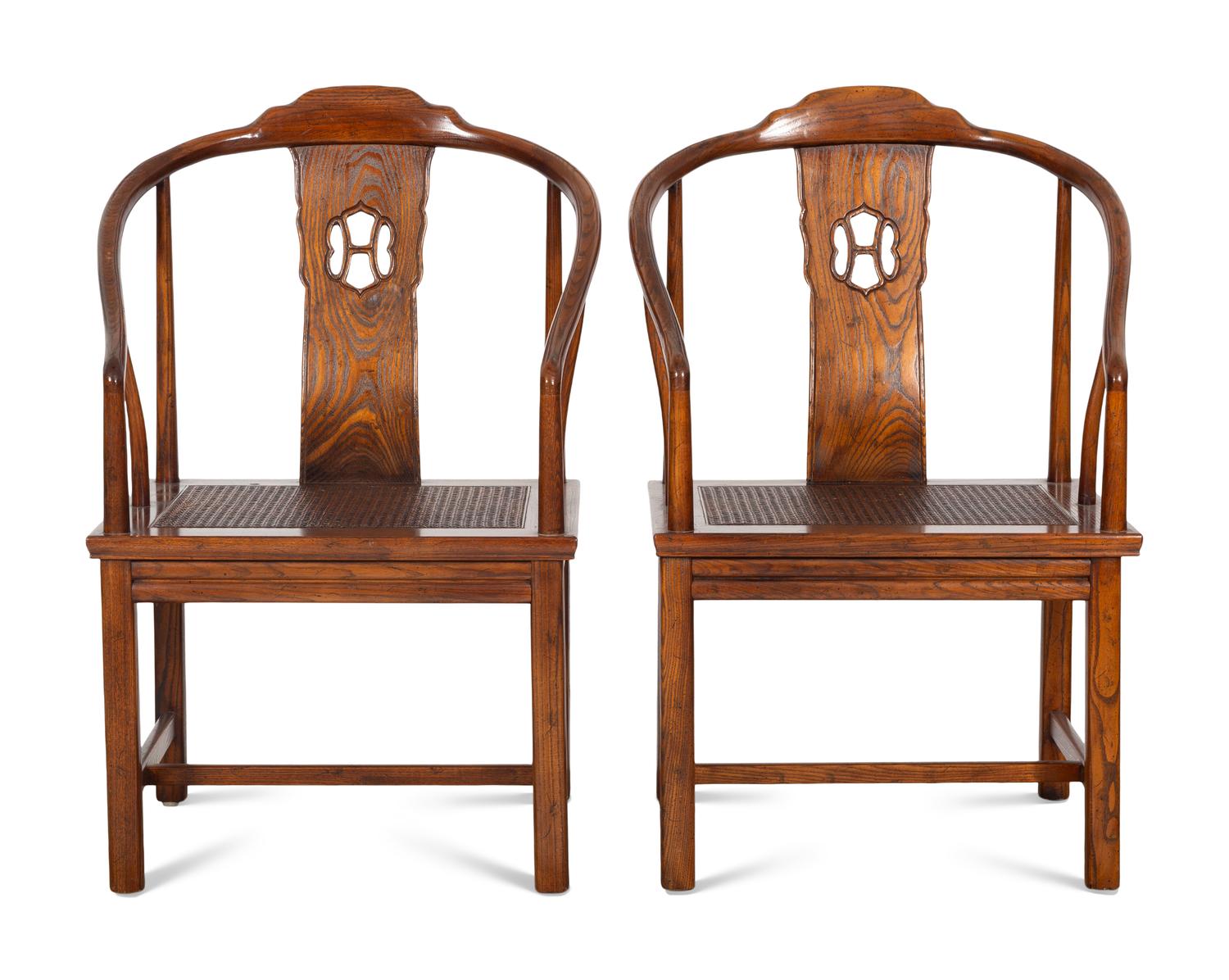 A Pair of Ming Style Horseshoe Back Armchairs