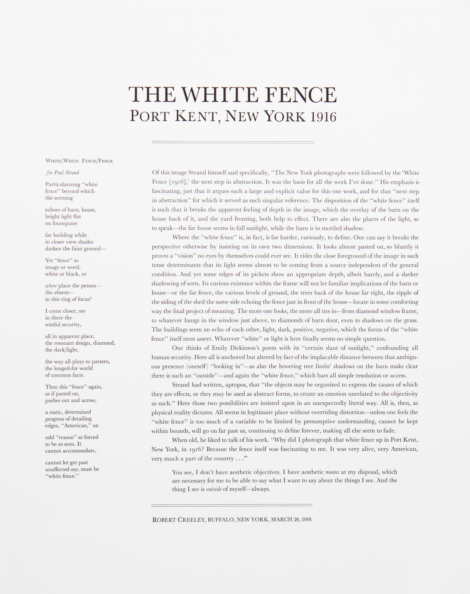 Paul Strand, (American, 1890-1976), The White Fence