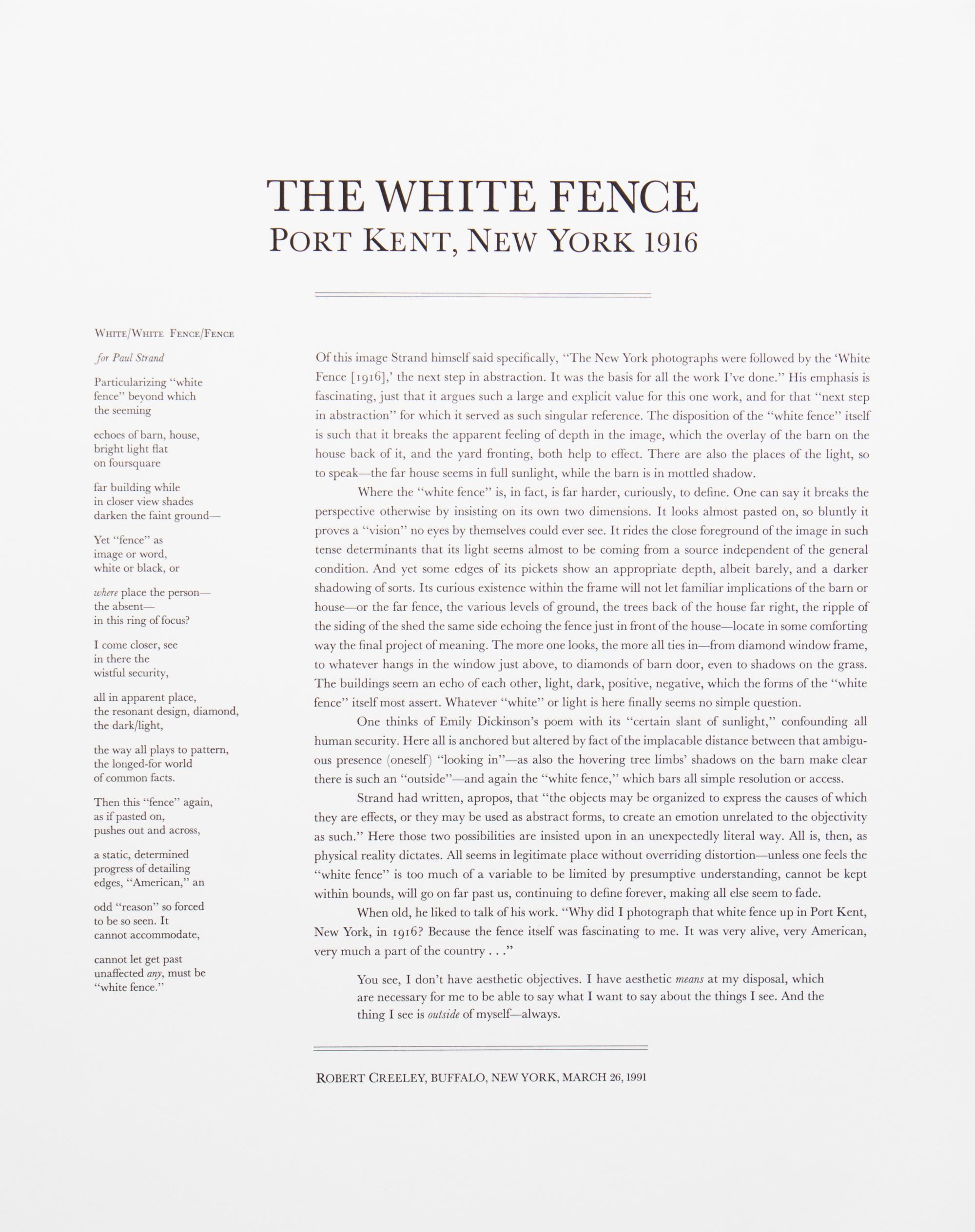 Paul Strand, (American, 1890-1976), The White Fence