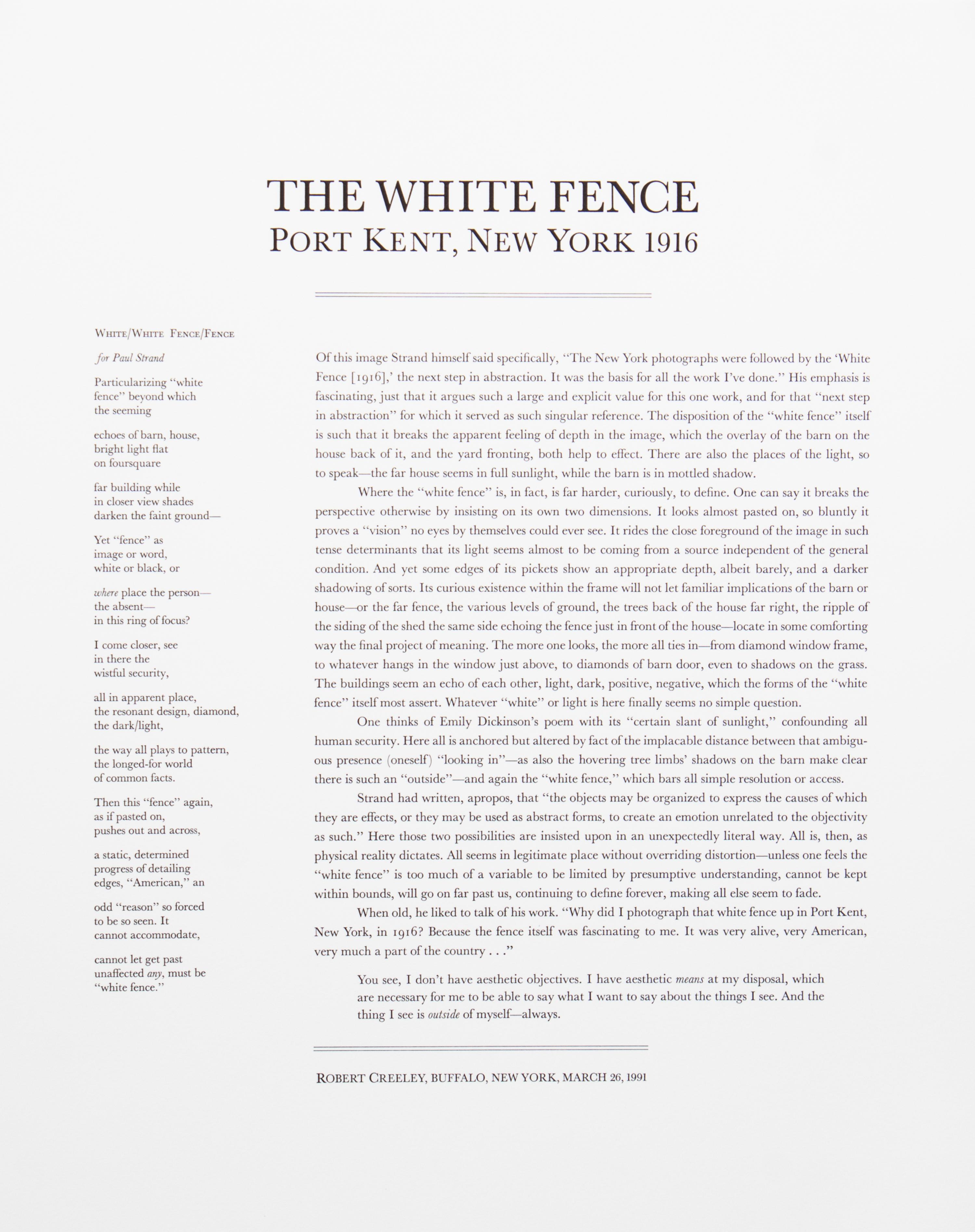 Paul Strand, (American, 1890-1976), The White Fence