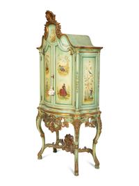 A Venetian Style Painted and Parcel Gilt Cabinet on Stand