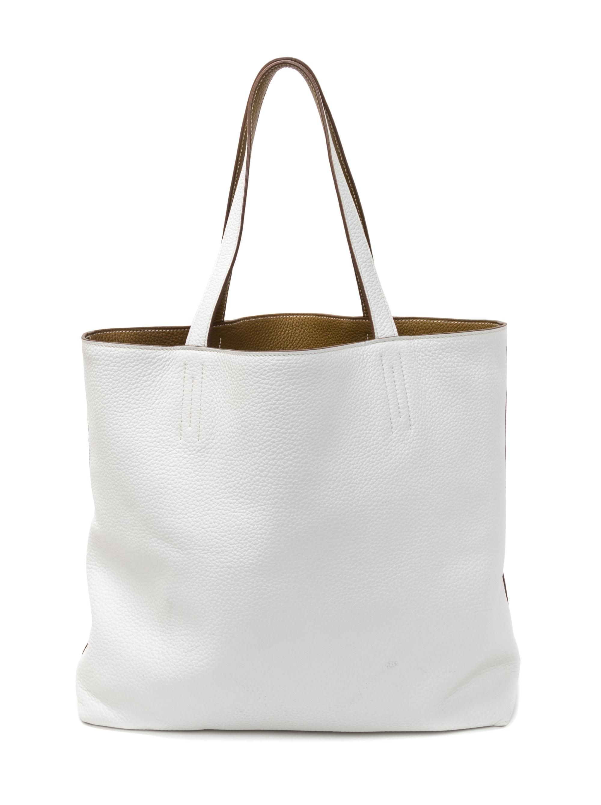 An Hermes Blanc/Chamois 45cm Taurillon Clemence Double Sens Tote, 17.5" x 15.5" x 5".