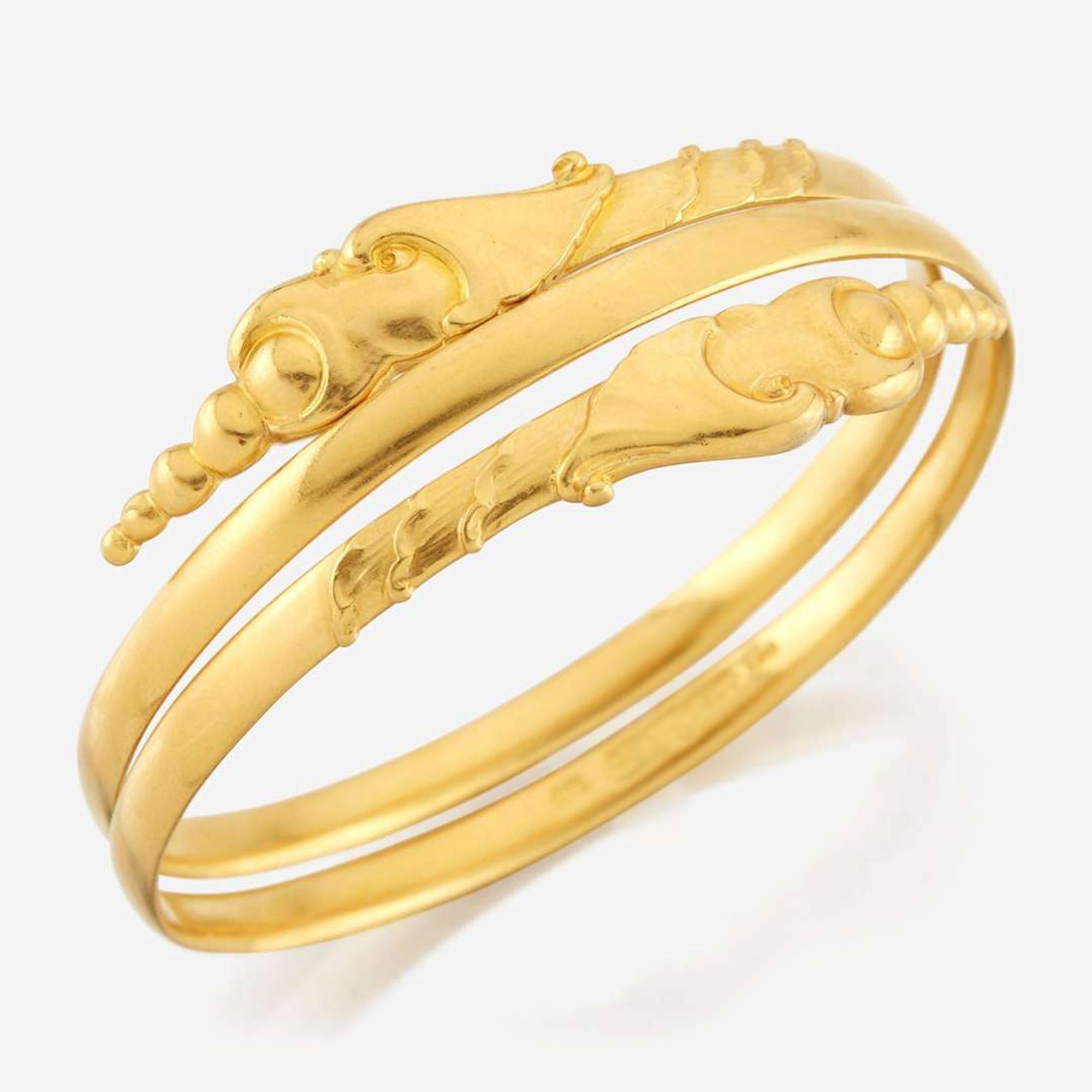 An Arts and Crafts gold bangle, Evald Nielsen