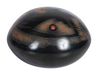 Black and Sienna Sgraffito Pottery Seed Jar, with Coral and Turquoise Beads