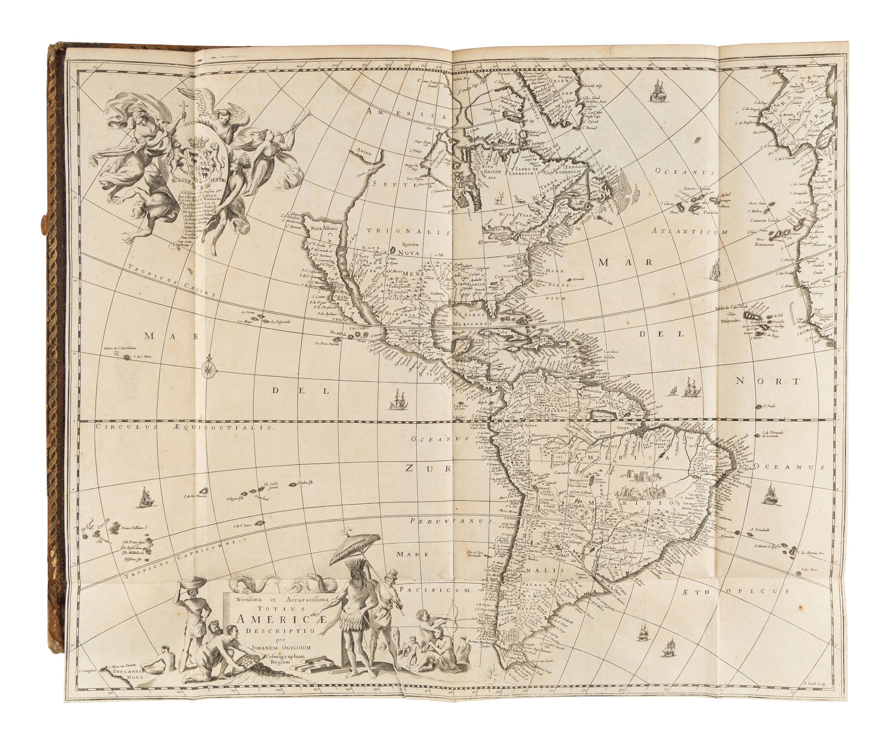 OGILBY, John (1600-1676), translator. [MONTANUS, Arnoldus (ca 1625-1683)]. America: being the latest, and most Accurate Description of the New World... Collected from most Authentick Authors, Augmented with later Observations, and Adorn'd with maps and Sculptures, by John Ogilby . London: Printed by the Author, 1671.