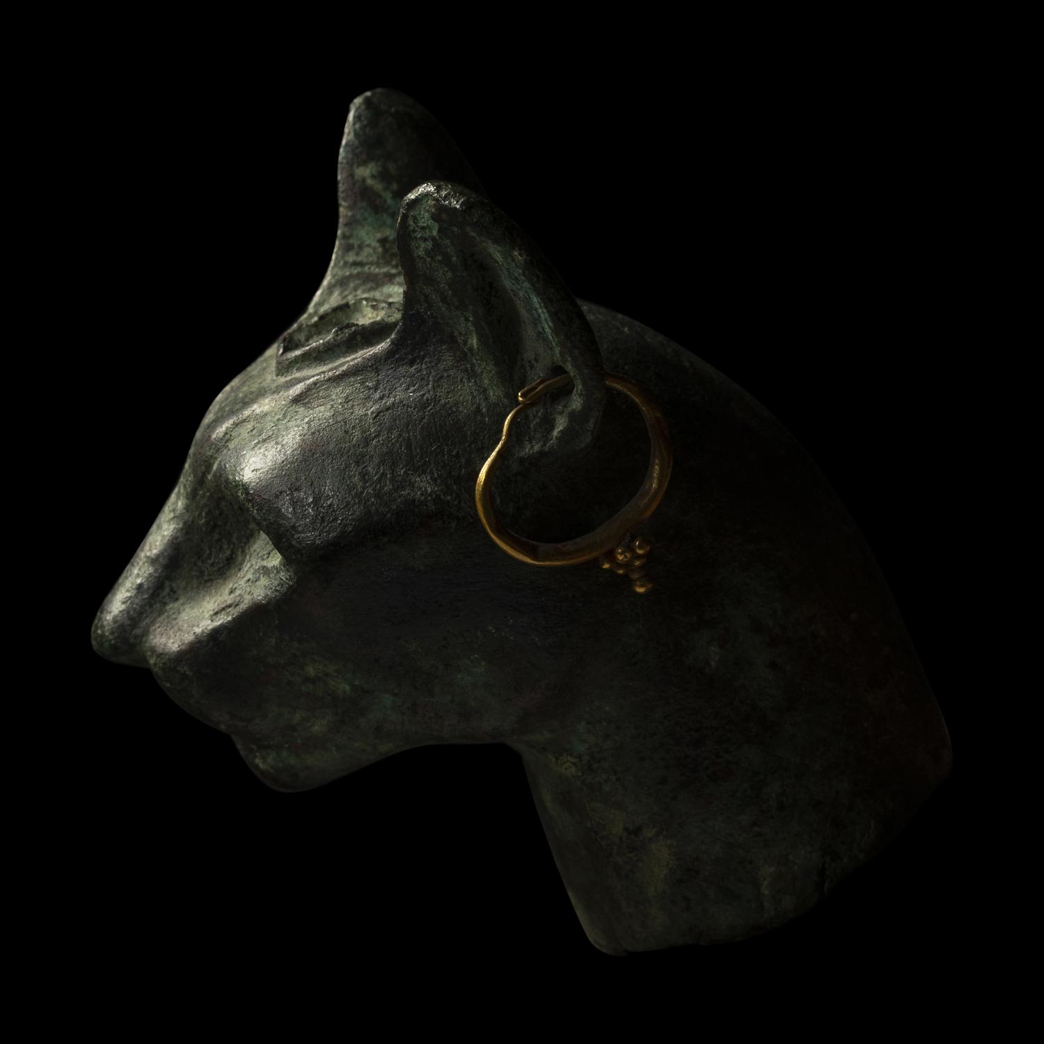 An Egyptian Bronze Head of a Cat