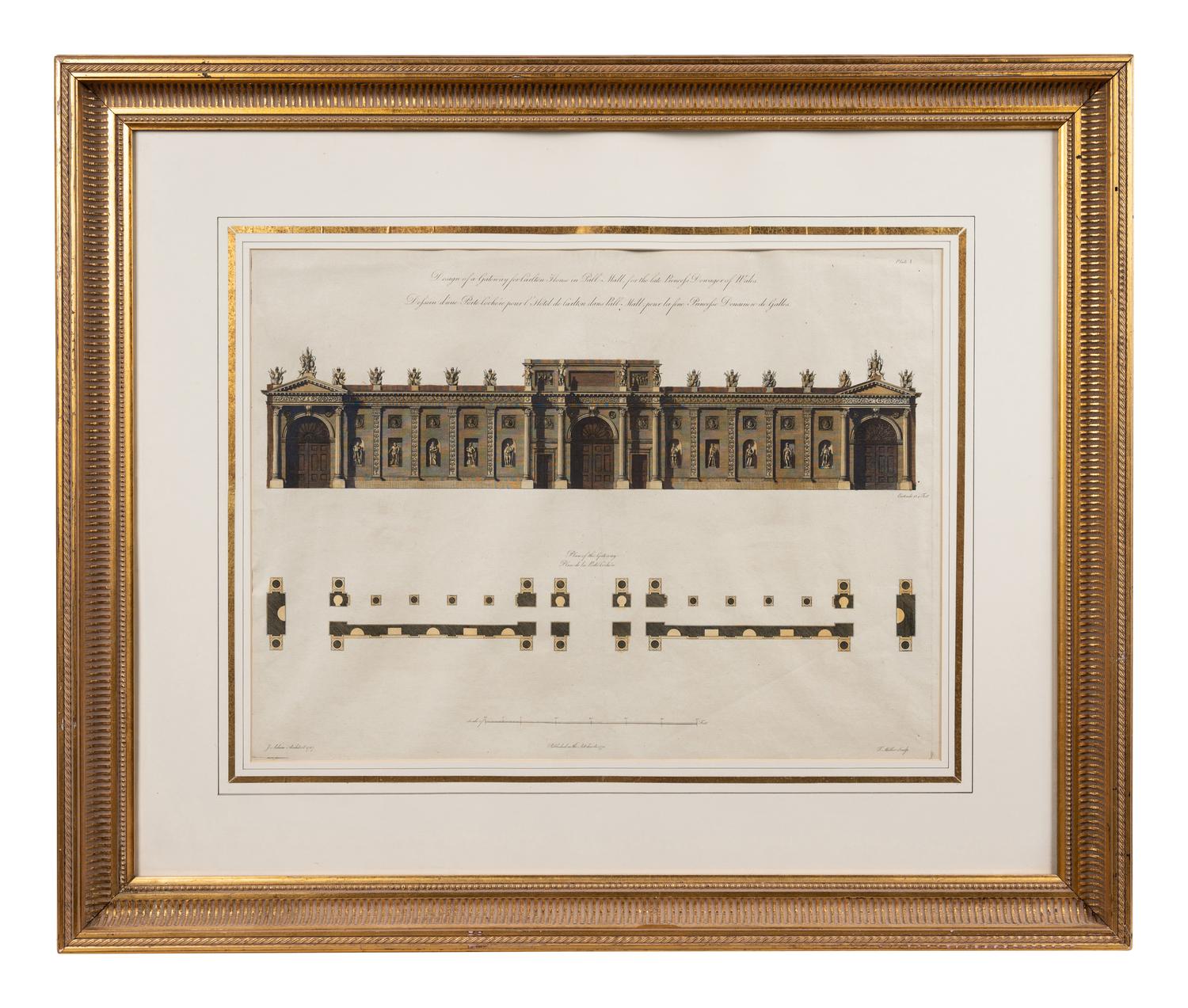 A Collection of Fifteen Engravings with Hand-Coloring of Architectural and Military Scenes