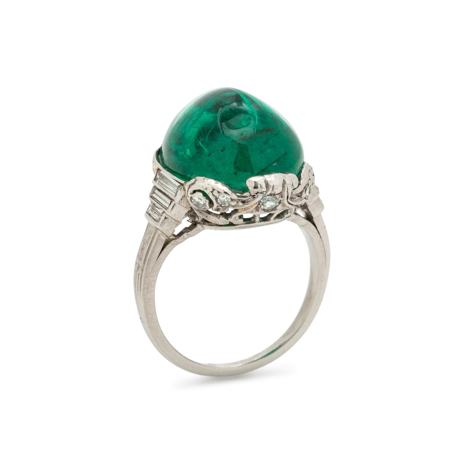 ART DECO, EMERALD AND DIAMOND RING