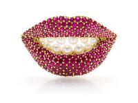 An 18 Karat Yellow Gold, Ruby and Cultured Pearl Lips Brooch, Henryk Kaston for Salvador Dali, 16.80 dwts.