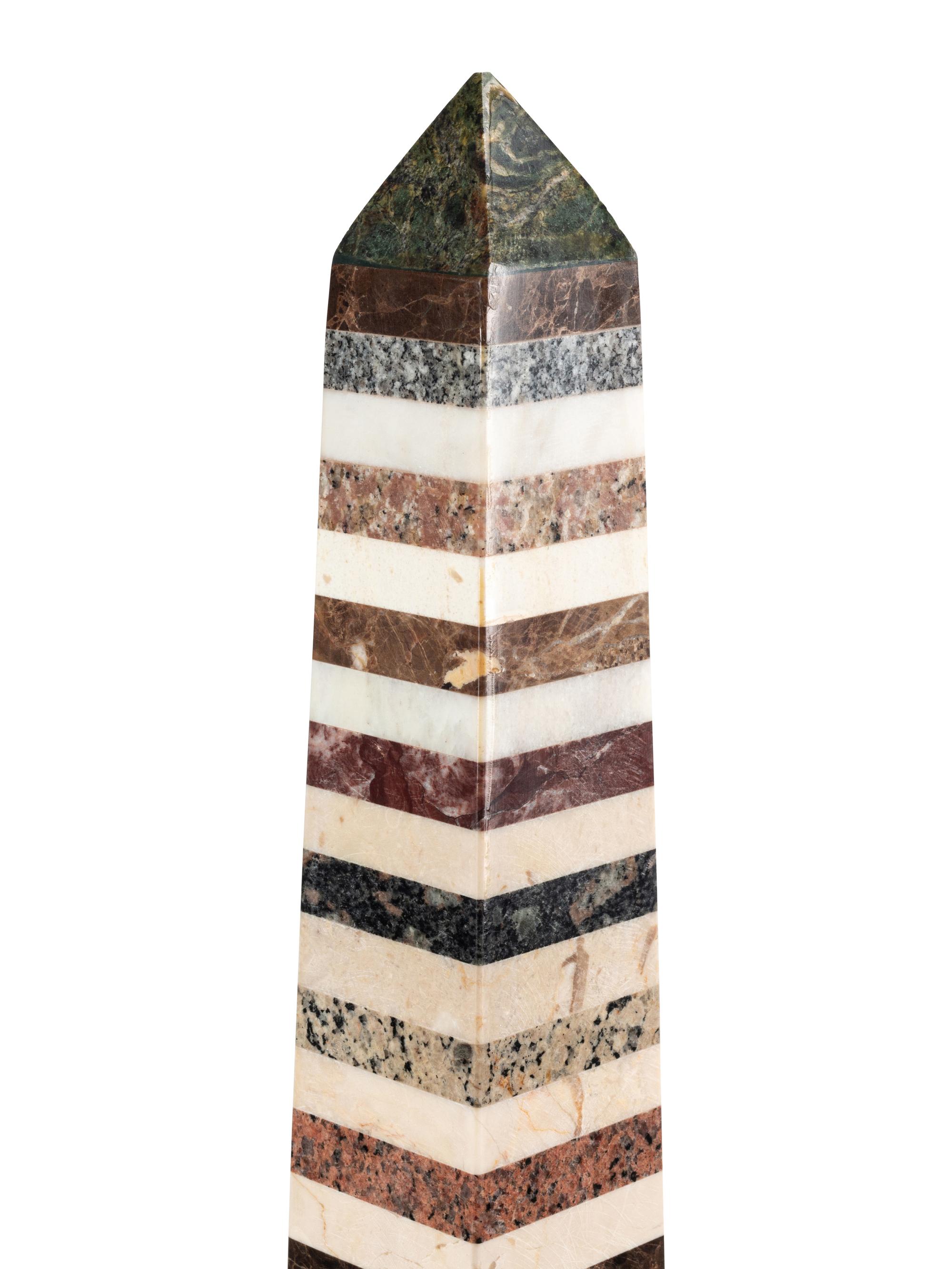 A Pair of Large Grand Tour Style Specimen Marble Obelisks
