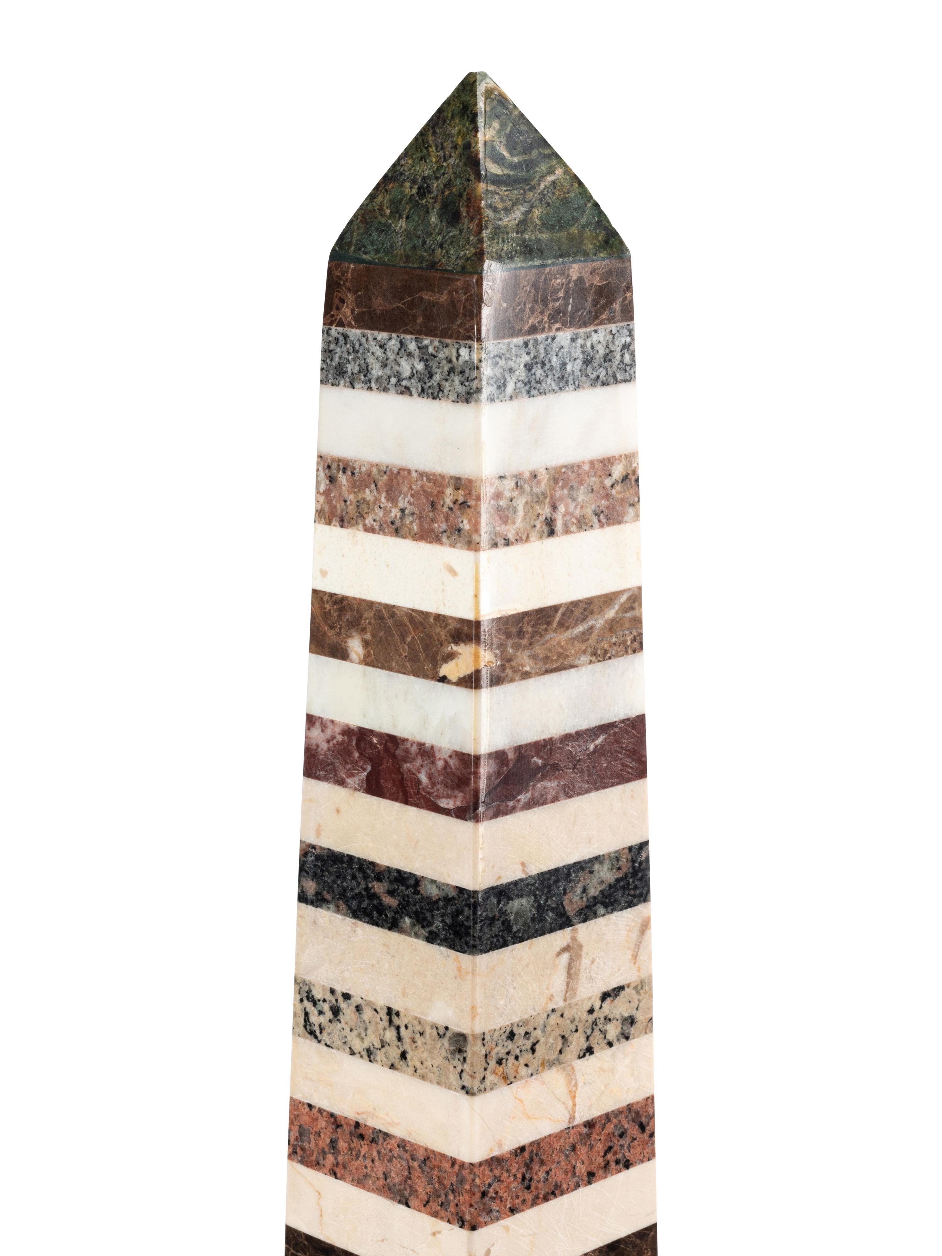 A Pair of Large Grand Tour Style Specimen Marble Obelisks