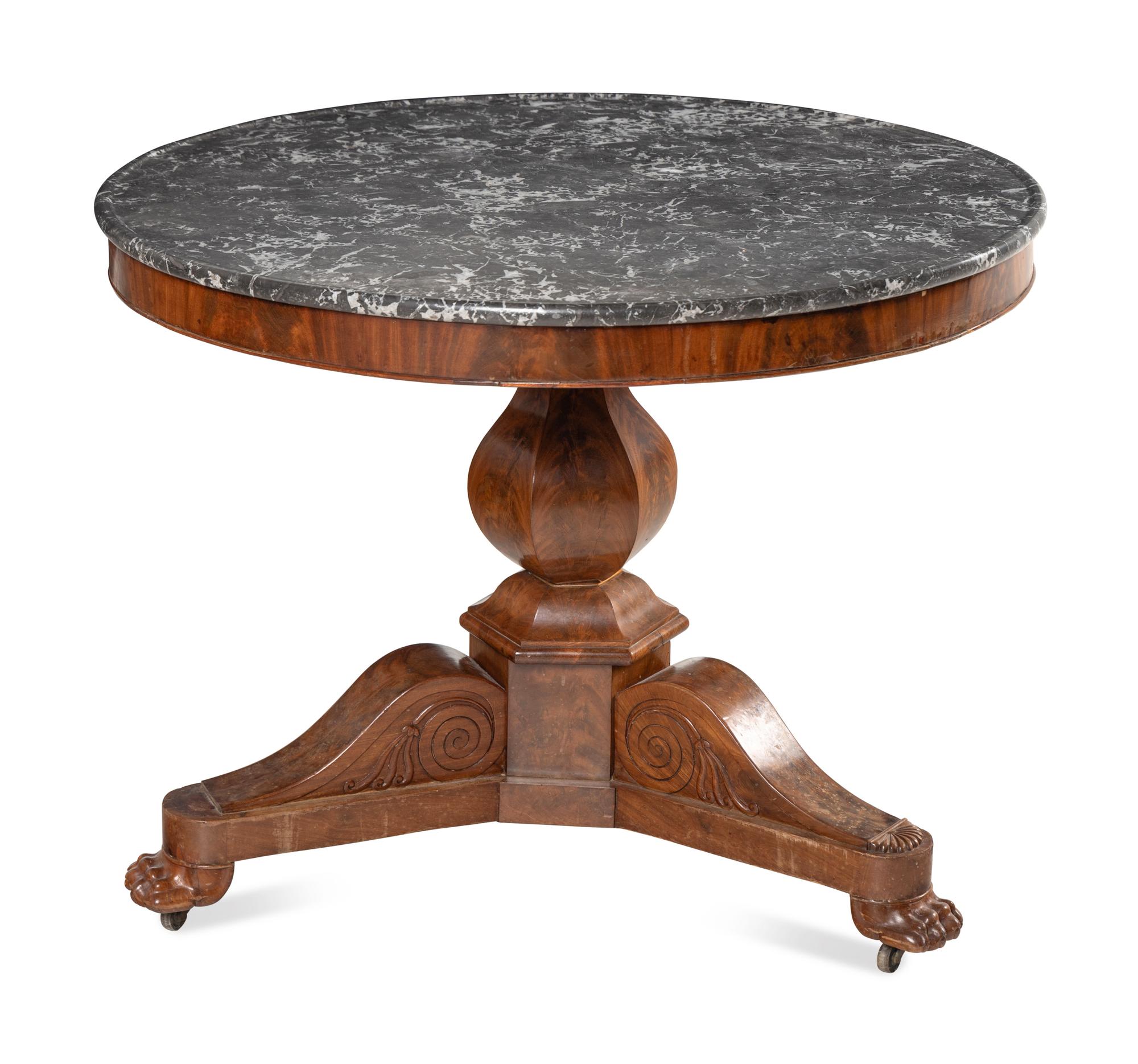 A Louis Philippe Mahogany Marble-Top Center Table