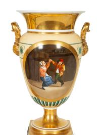 A Pair of Continental Painted Porcelain Urns