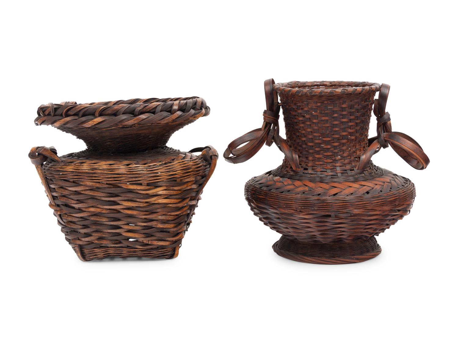 Two Japanese Ikebana Bamboo Flower Arranging Baskets