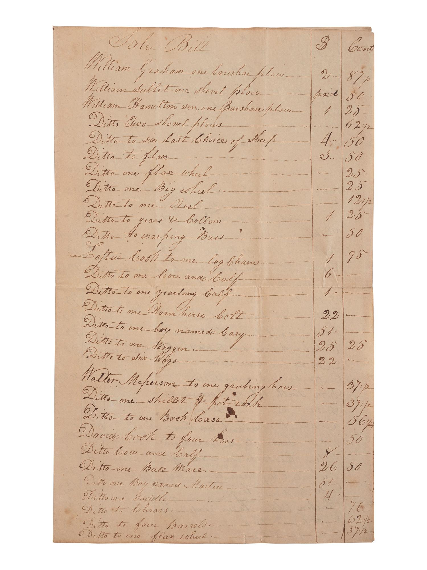 [ENSLAVEMENT & ABOLITION]. A group of 4 estate documents listing individual enslaved persons, most by name. [Lincoln County, KY], 1809-1830.