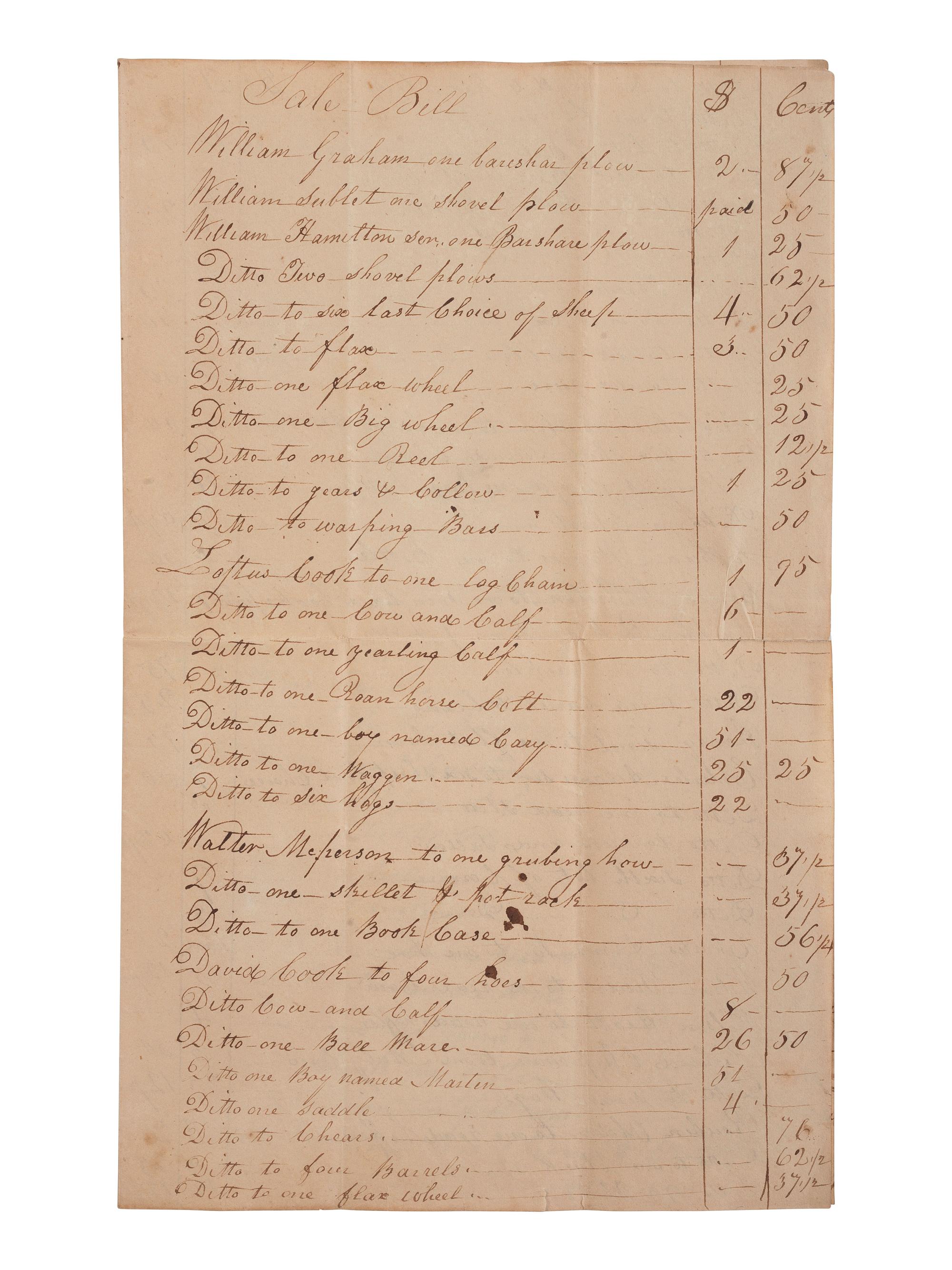 [ENSLAVEMENT & ABOLITION]. A group of 4 estate documents listing individual enslaved persons, most by name. [Lincoln County, KY], 1809-1830.