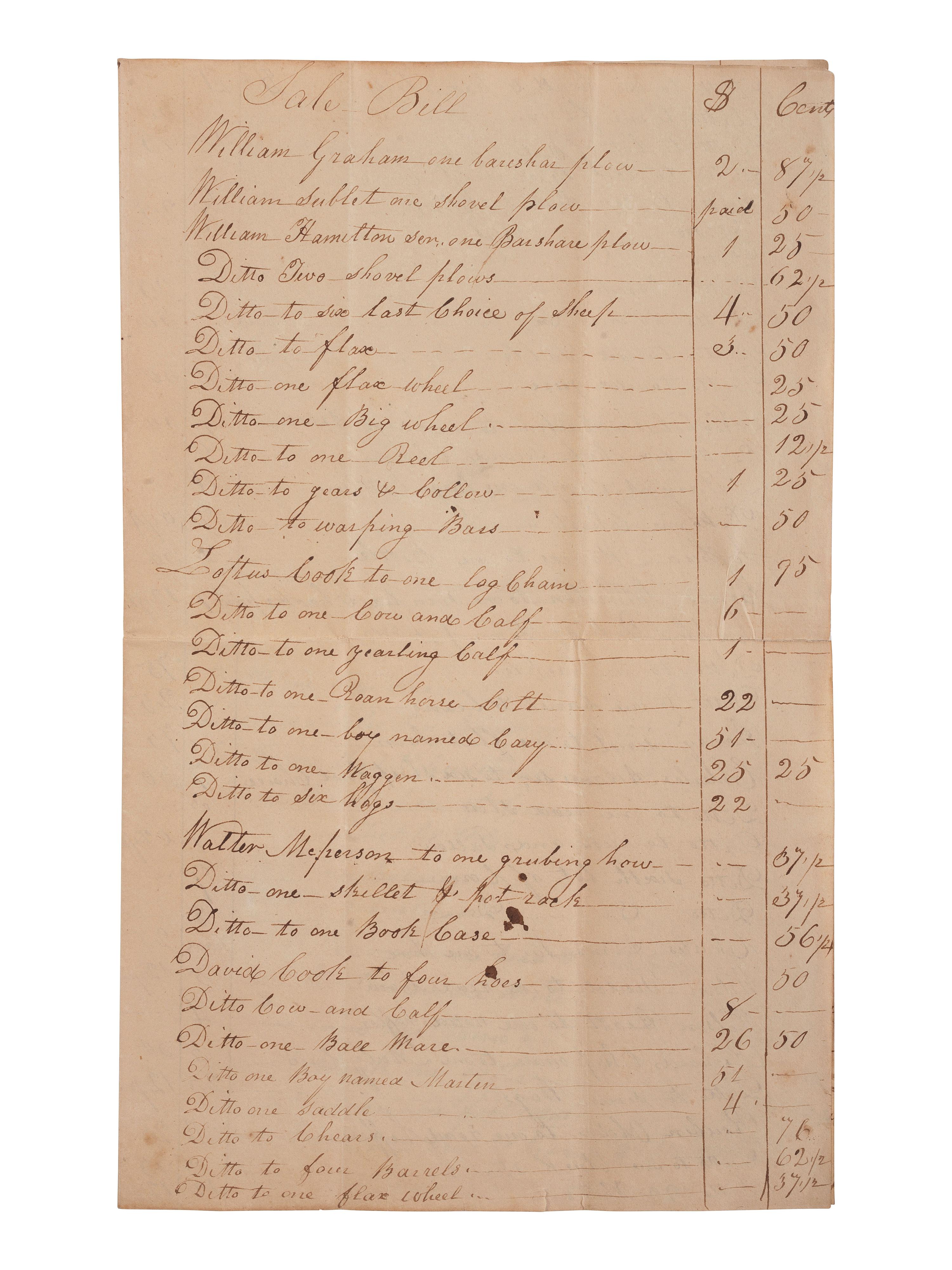 [ENSLAVEMENT & ABOLITION]. A group of 4 estate documents listing individual enslaved persons, most by name. [Lincoln County, KY], 1809-1830.