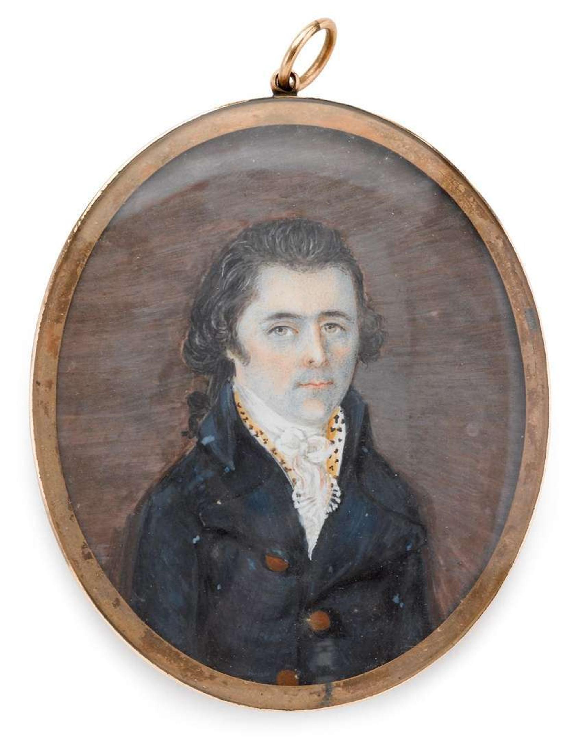 Caribbean School 19th century miniature portrait of a young man, circa 1800