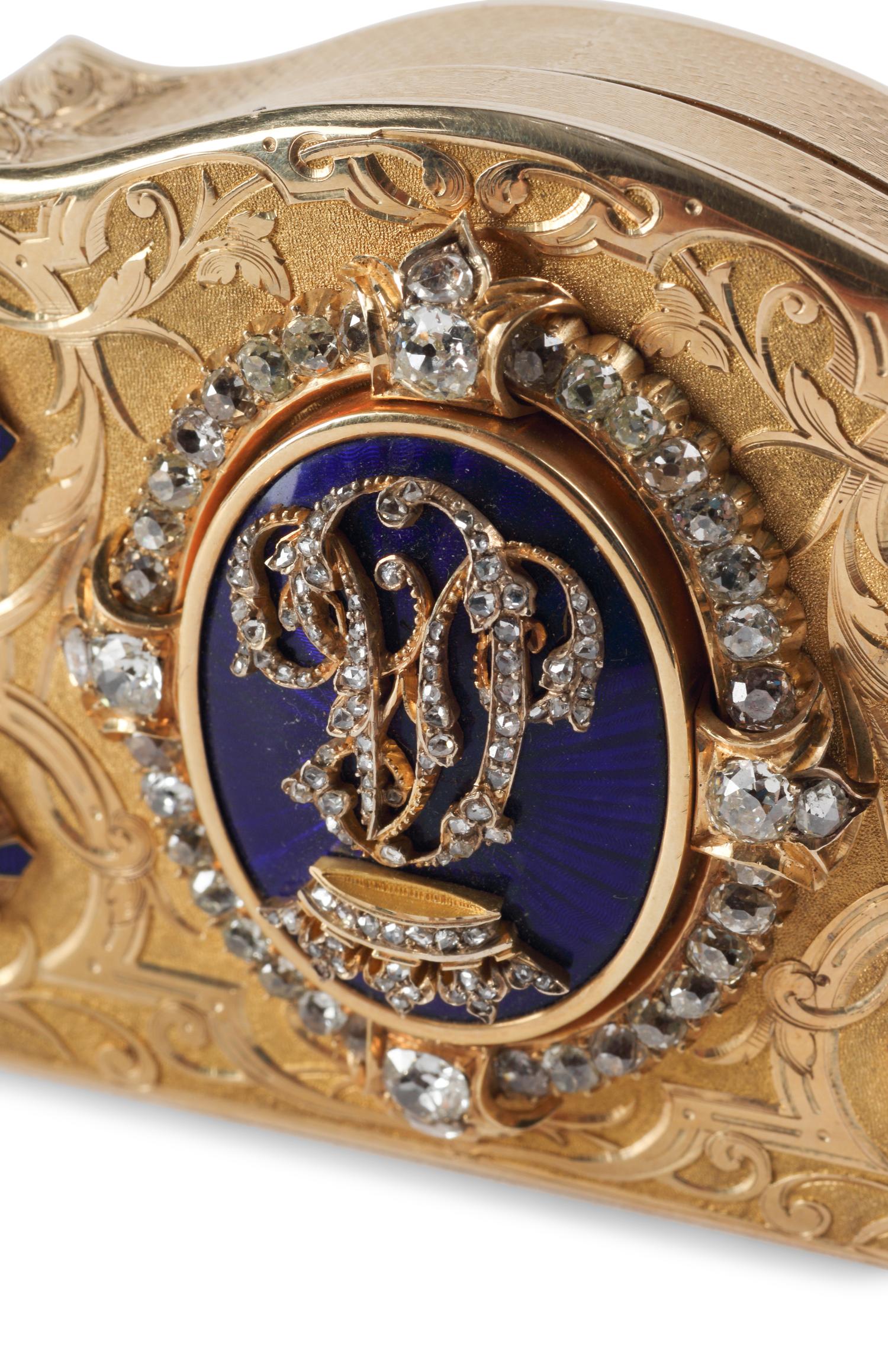 A French Gold, Diamond, and Guilloché Enamel Snuff Box