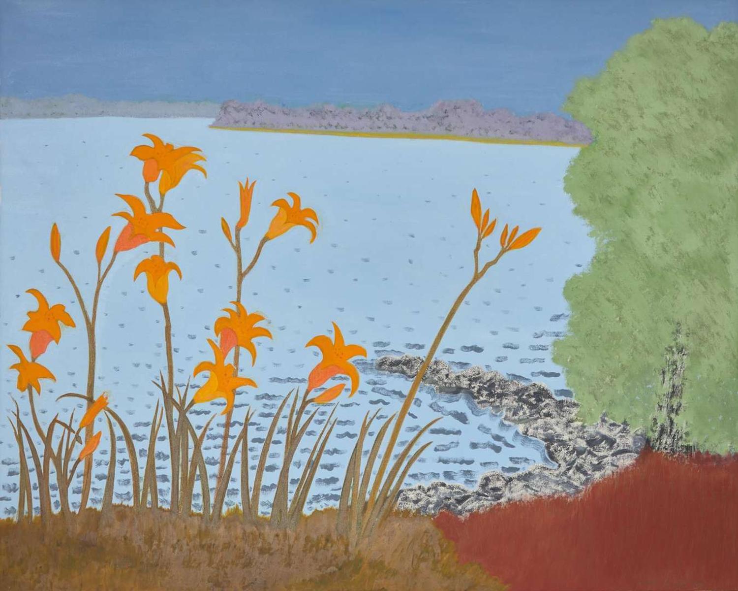 March Avery (American, b. 1932), Lilies by the Lake