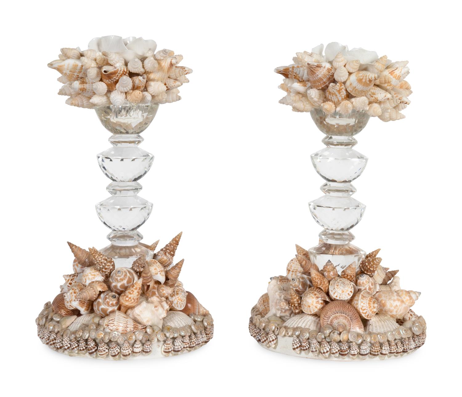 A Pair of Shell-Encrusted Table Ornaments