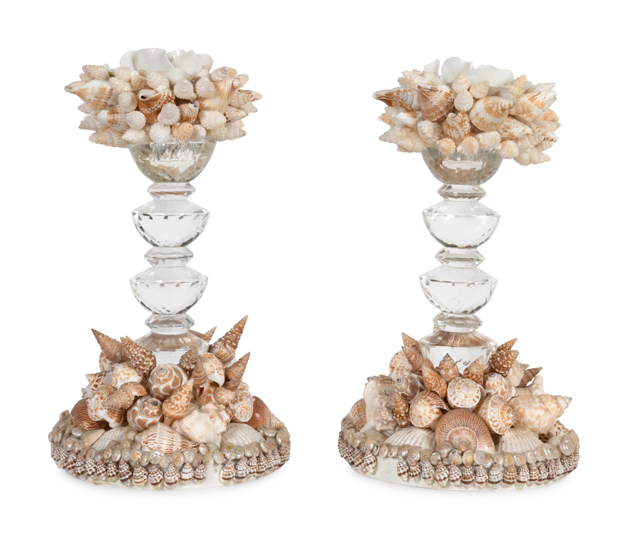 A Pair of Shell-Encrusted Table Ornaments